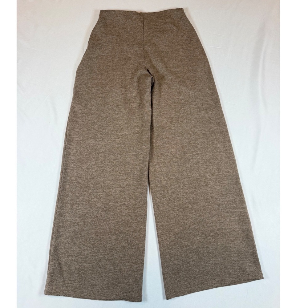 Zara Womens Basic Pique Knit Wide Leg Pants Taupe Brown Pull On Trousers Size S - Picture 6 of 7